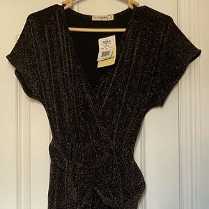 Live to Be Spoiled Black Shimmer Wrap Jumpsuit | Size M | NWT